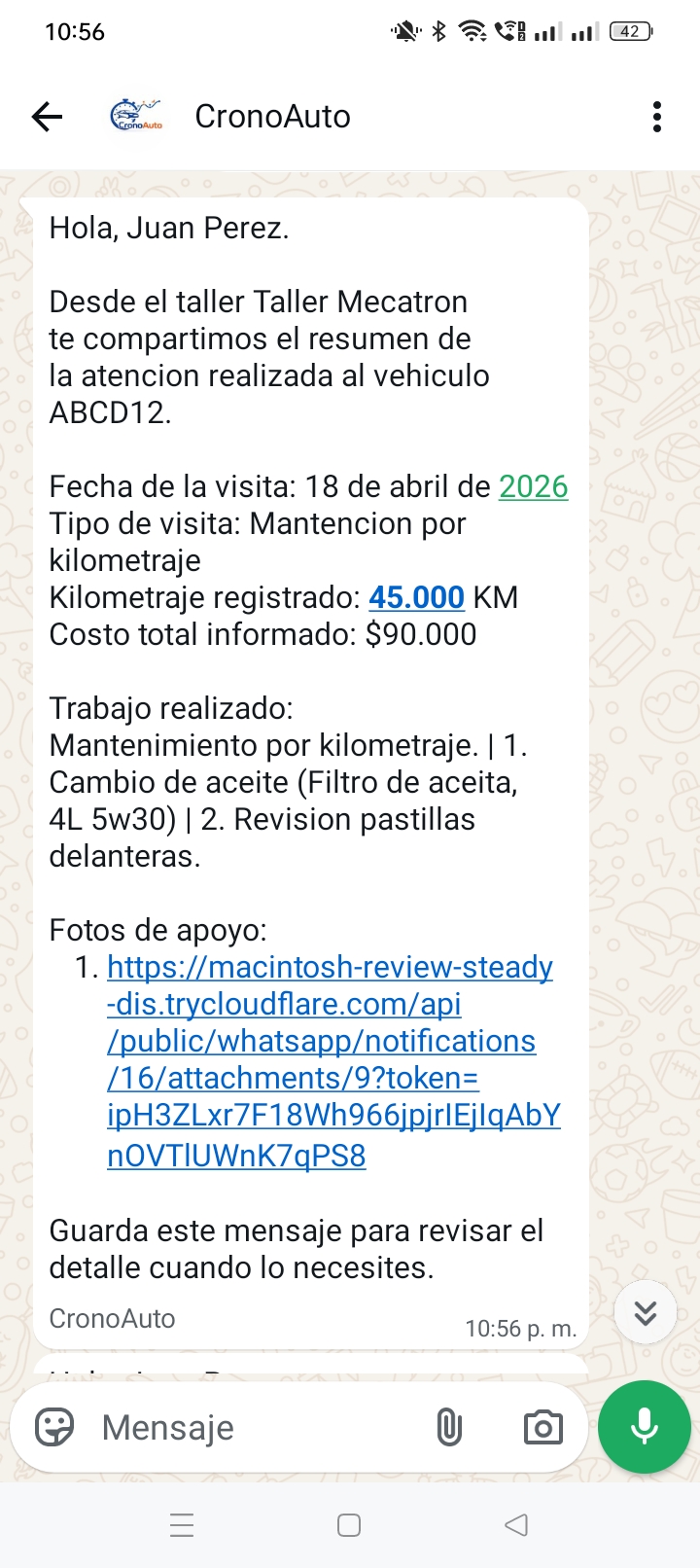 Vista móvil de CronoAuto